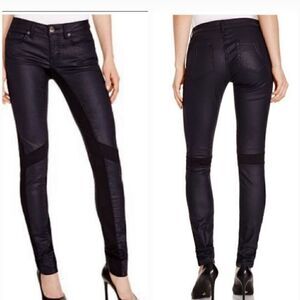 Maje DARPO WAX PANELED SKINNY JEANS, SIZE 0 EU 34